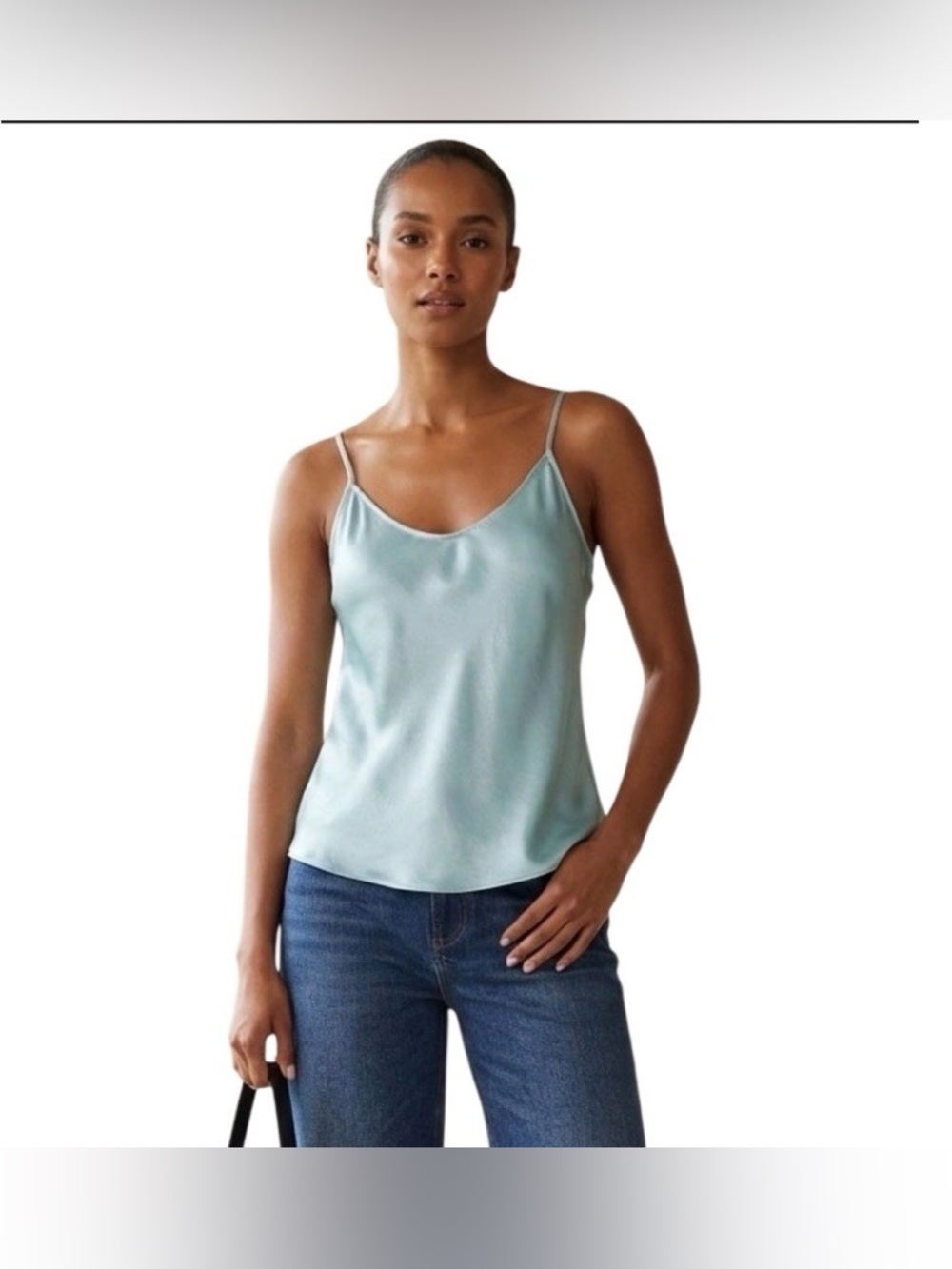 Satin Silky Blue Camisole Tank Blouse L Minimalist Party Summer Business Casual - Picture 3 of 8